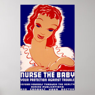 Vintage Breastfeeding Nurse the Baby Health Poster