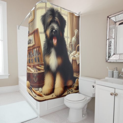 Vintage Briard Dog Painting Shower Curtain