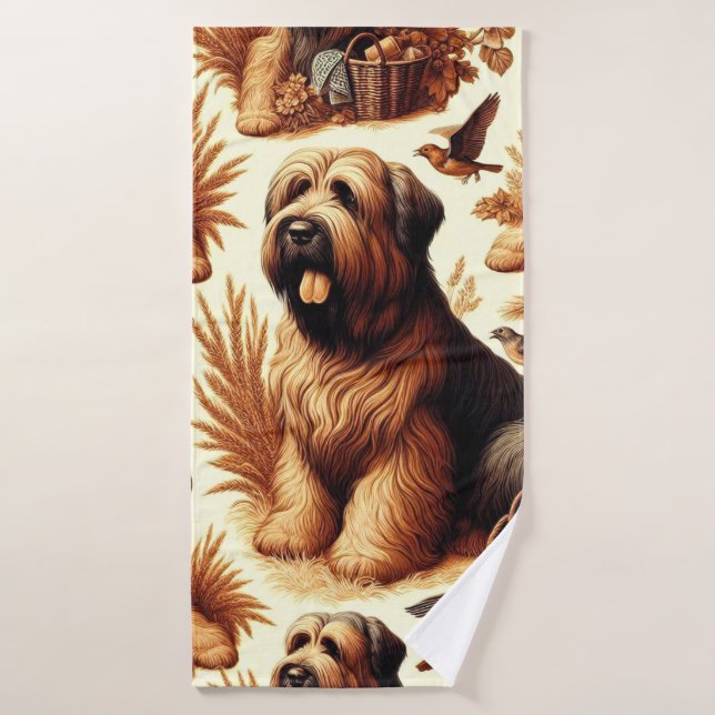 Vintage Briard Dog Seamless Bath Towel (Bath Towel)
