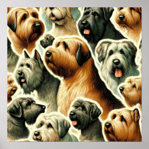 Vintage Briard Dog Seamless Poster