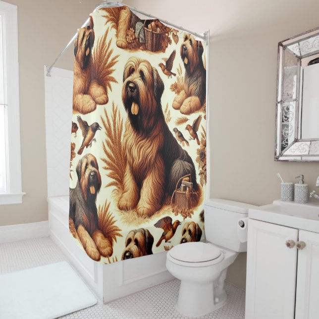Vintage Briard Dog Seamless Shower Curtain (In Situ)