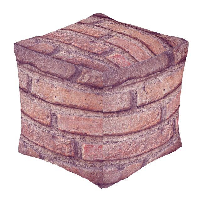 Vintage Brick Wall Pattern Pouf – Rustic  (Angled Front)