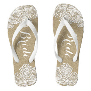 Vintage Bridal Country Rustic Burlap and Lace Flip Flops