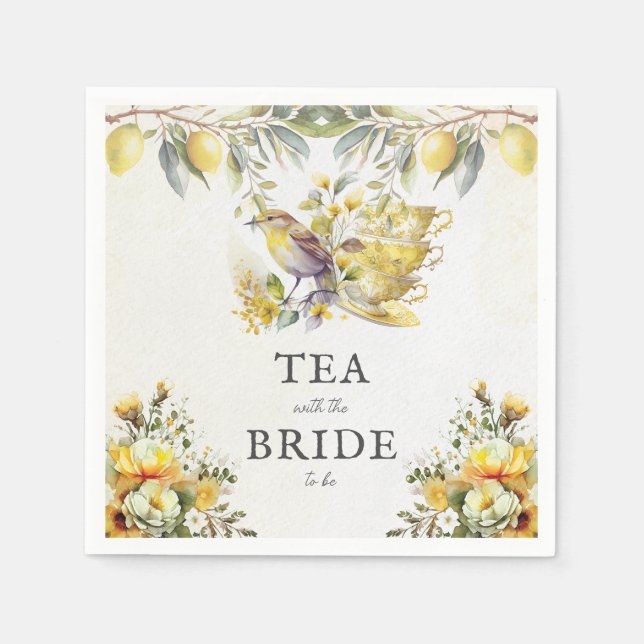 Vintage Bridal Lemon Tea Party Napkins (Front)