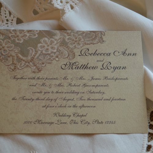 Vintage Bridal Pearls and Lace Invitations