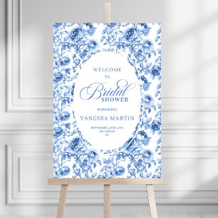 Vintage Bridal Shower Blue Roses Welcome Poster