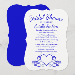 Vintage Bridal Shower Cobalt Blue & White Heart Invitation