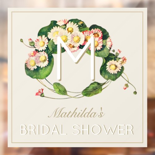 Vintage Bridal Shower Daisies Wreath Girl Monogram Window Cling