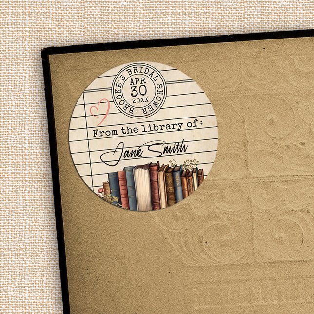 Vintage Bridal Shower Floral Book Cover Sticker (Cute vintage floral books theme wedding bridal shower bookplate sticker label, from the library of)