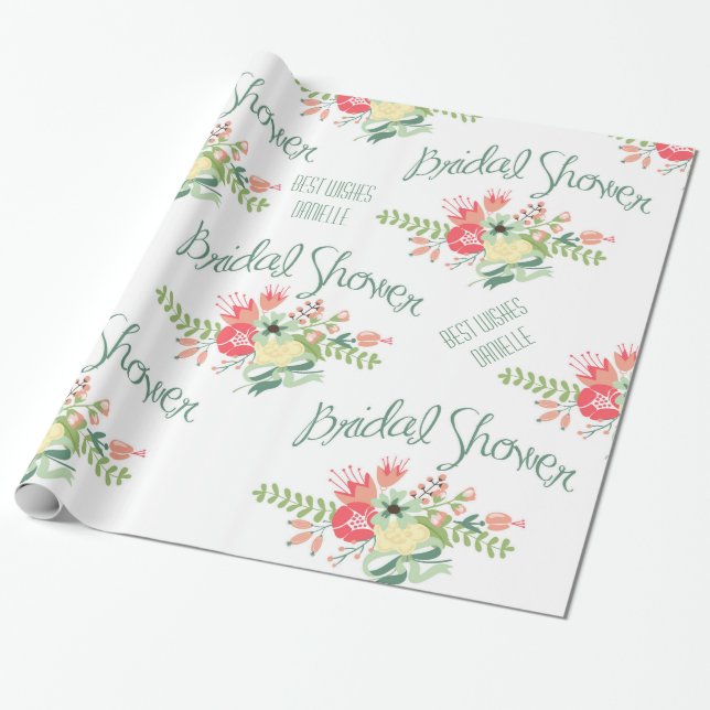 Vintage Bridal Shower Flowers Wrapping Paper (Unrolled)