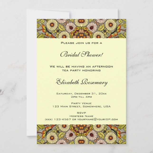 Vintage Bridal Shower, Garden Flowers Butterflies Invitation (Front)