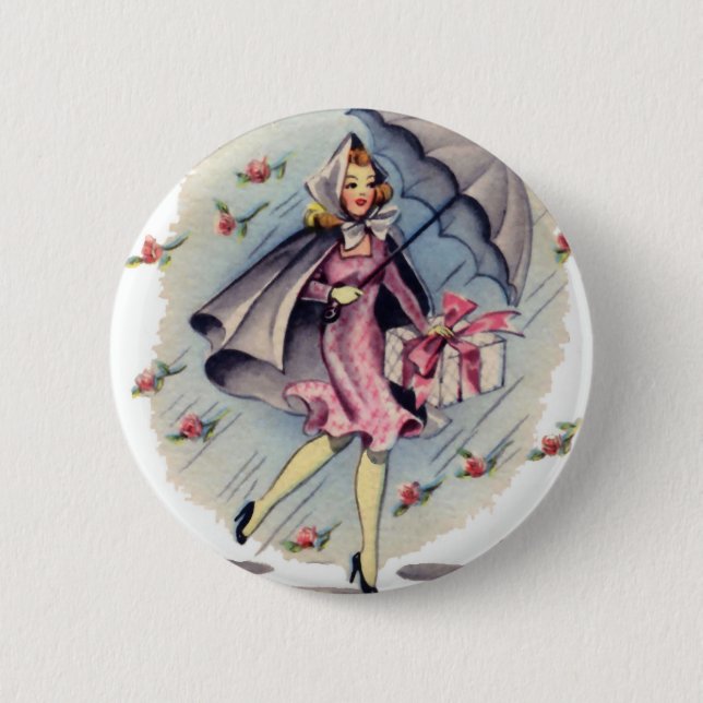 Vintage Bridal Shower Guest Pinback Button (Front)