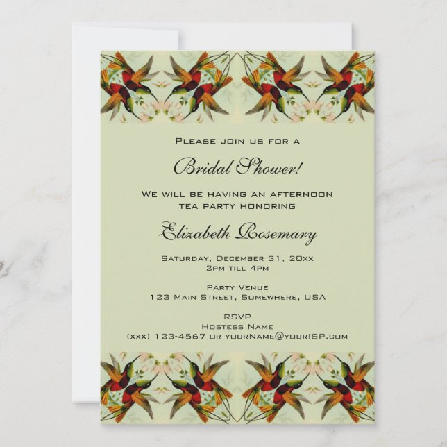 Vintage Bridal Shower, Hummingbirds Floral Flowers Invitation (Front)