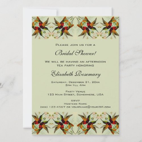 Vintage Bridal Shower Hummingbirds Floral Flowers Invitation