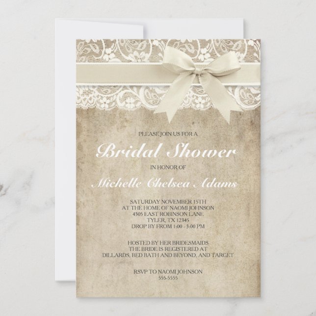 Vintage bridal shower invitation | antique lace (Front)