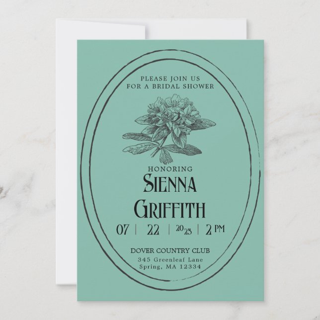 Vintage Bridal Shower Invitation | Deep Turquoise  (Front)