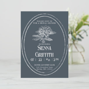 Vintage Bridal Shower Invitation Dusty Navy
