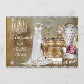 Vintage Bridal Shower Invitation Faux Background by CHICLOUNGE at Zazzle
