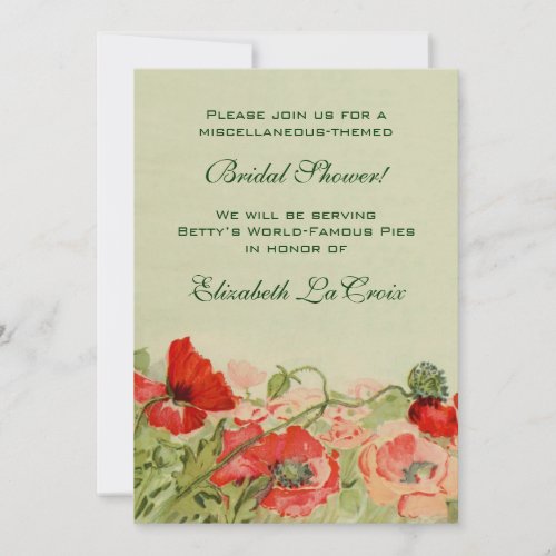 Vintage Bridal Shower Red Poppy Flower Floral Invitation