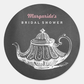 Vintage Bridal Shower Tea Party Chalkboard Teapot Classic Round Sticker by red_dress at Zazzle