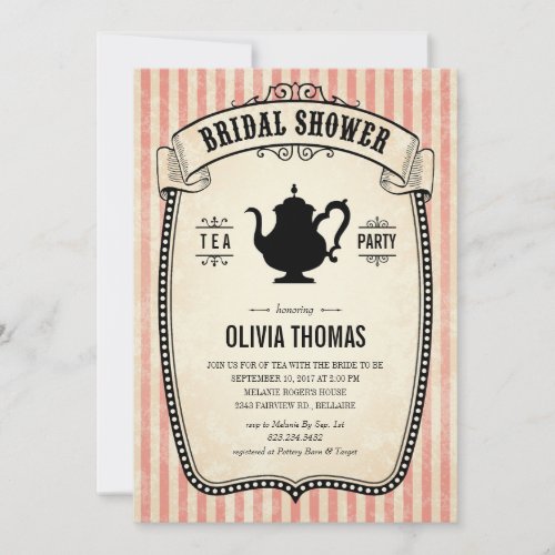 Vintage Bridal Shower Tea Party Invitations