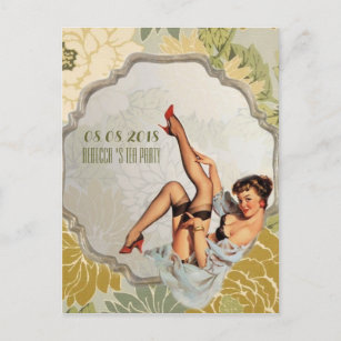 vintage Bridal Shower Tea Party save the date Announcement Postcard