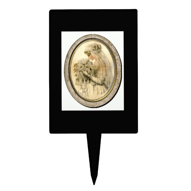 Vintage Bridal Shower Wedding Bride Black  Cake Topper (Front)