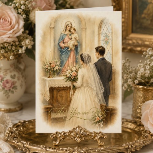 Vintage Bride and Groom Catholic Mary's Altar  Card
