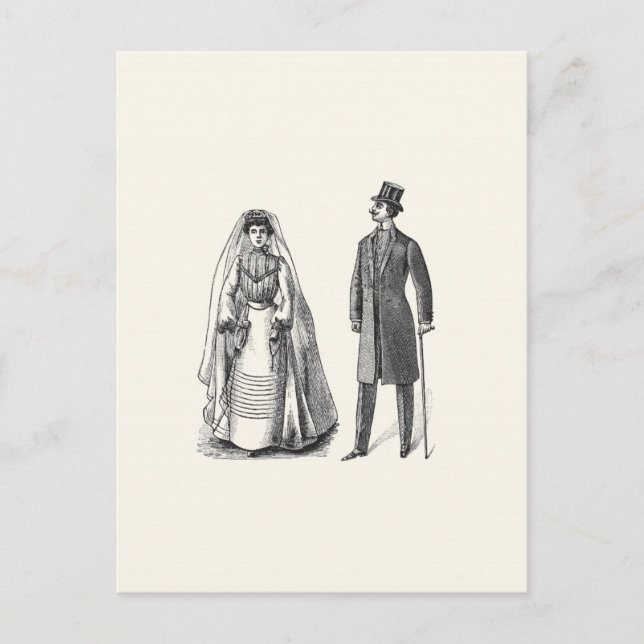 Vintage Bride and Groom Reply Postcard (Front)