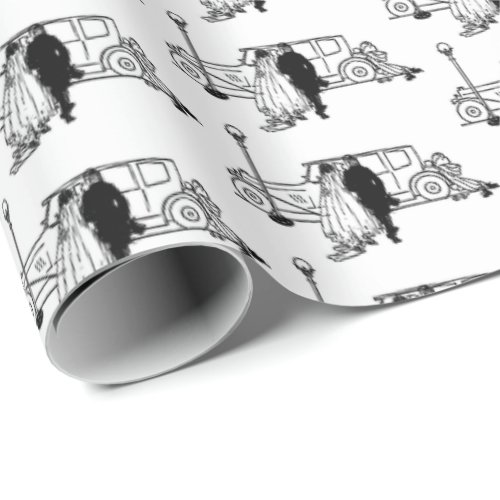 vintage bride and groom wrapping paper