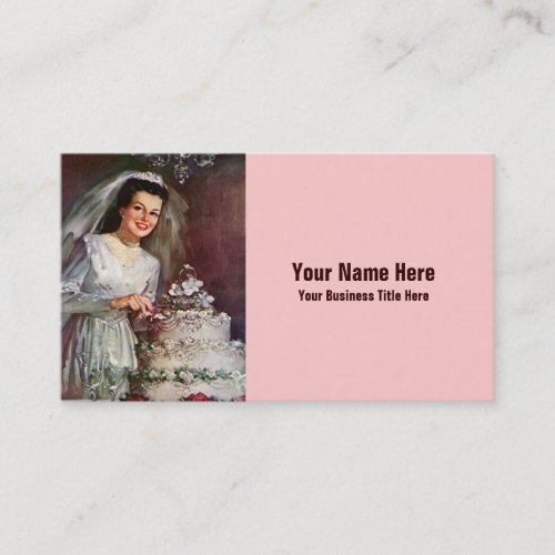 Vintage Bride and her Wedding Cake - 50's Business Card Templates