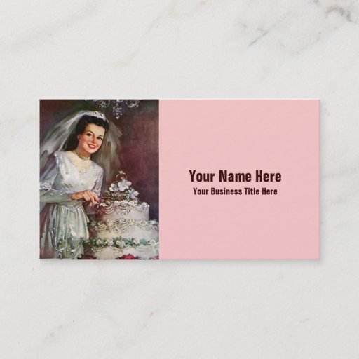 Customizable Vintage Bride and her Wedding Cake - 50's Business Card Templates