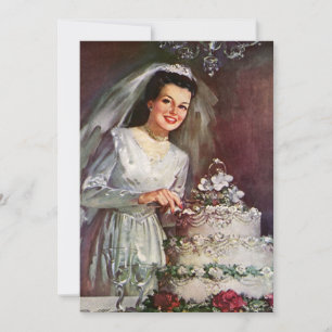 Vintage Bride Cutting Wedding Cake Bridal Shower Invitation