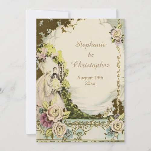 Vintage Bride  Groom Chic Romantic Wedding Invitation