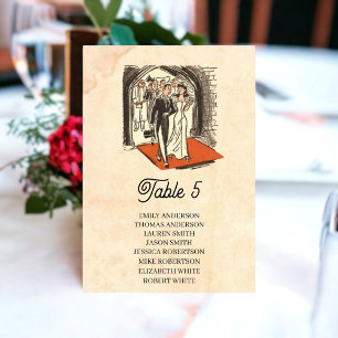 Vintage Bride Groom Illustration Rustic Wedding Table Number
