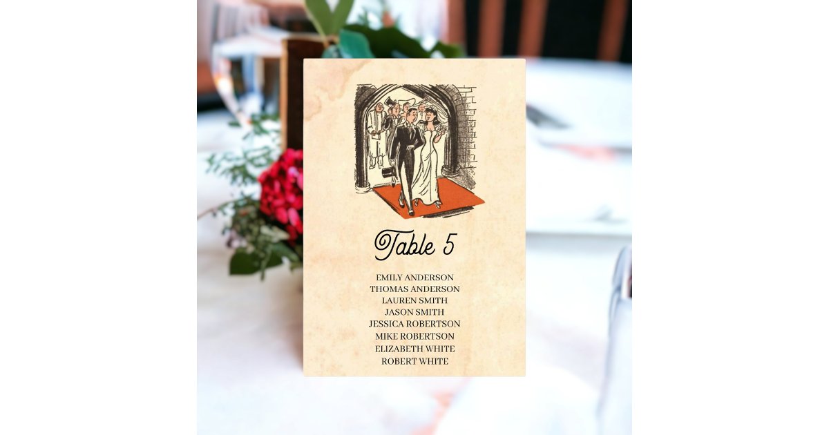 Vintage Bride Groom Illustration Rustic Wedding Table Number | Zazzle
