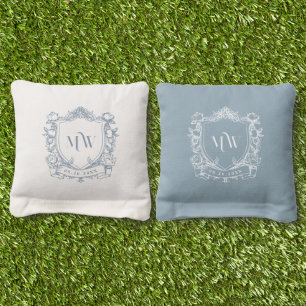 Vintage Bride & Groom Monogram & Wedding Date Cornhole Bags