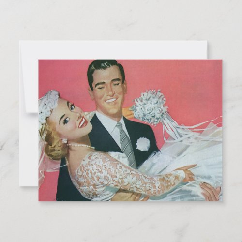 Vintage Wedding, Groom Carrying Bride, Newlyweds Personalized Invites