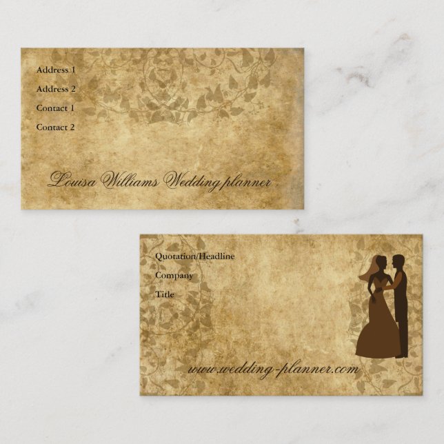 Vintage Bride Groom Parchment wedding planner Business Card (Front/Back)