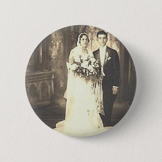 Vintage Bride & Groom Romantic Wedding Photography Pinback Button (Front)