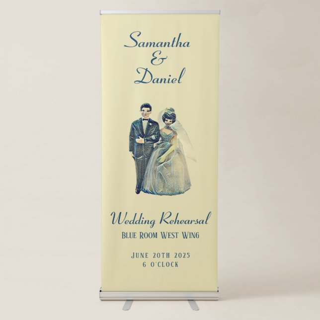 Vintage Bride Groom Wedding Rehearsal Dinner Retractable Banner (Front)