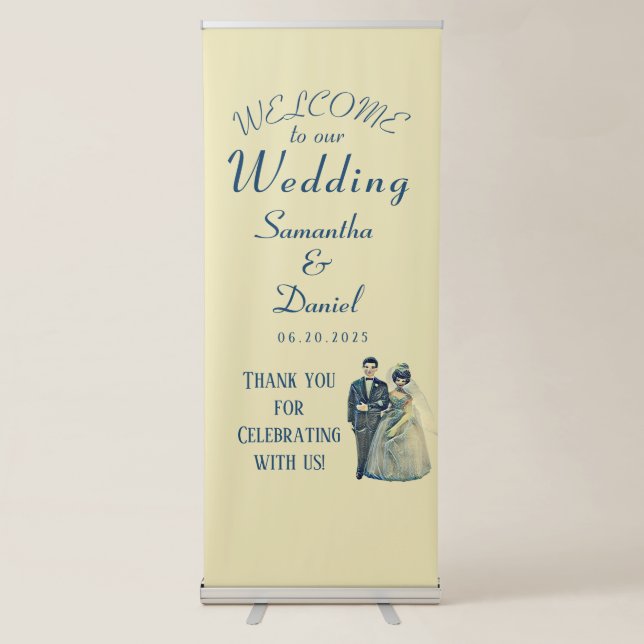 Vintage Bride Groom Wedding Welcome Retractable Banner (Front)