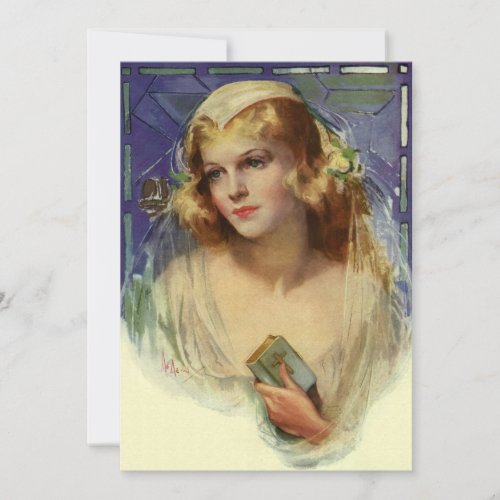 Vintage Bride holding a Bible Bridal Shower Party Invitation