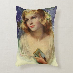 Vintage Bride holding a Bible, Religious Wedding Accent Pillow