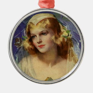 Vintage Bride holding a Bible, Religious Wedding Metal Ornament