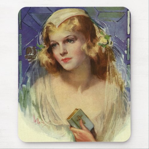 Vintage Bride holding a Bible Religious Wedding Mouse Pad