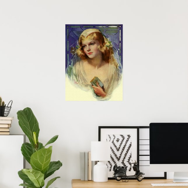 Vintage Bride holding a Bible, Religious Wedding Poster (Home Office)