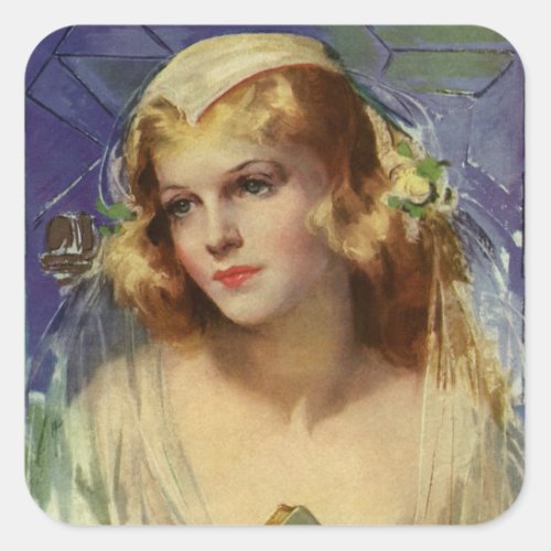 Vintage Bride holding a Bible Religious Wedding Square Sticker