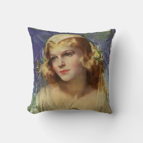 Vintage Bride holding a Bible Religious Wedding Throw Pillow