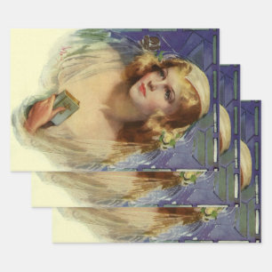 Vintage Bride holding a Bible, Religious Wedding Wrapping Paper Sheets